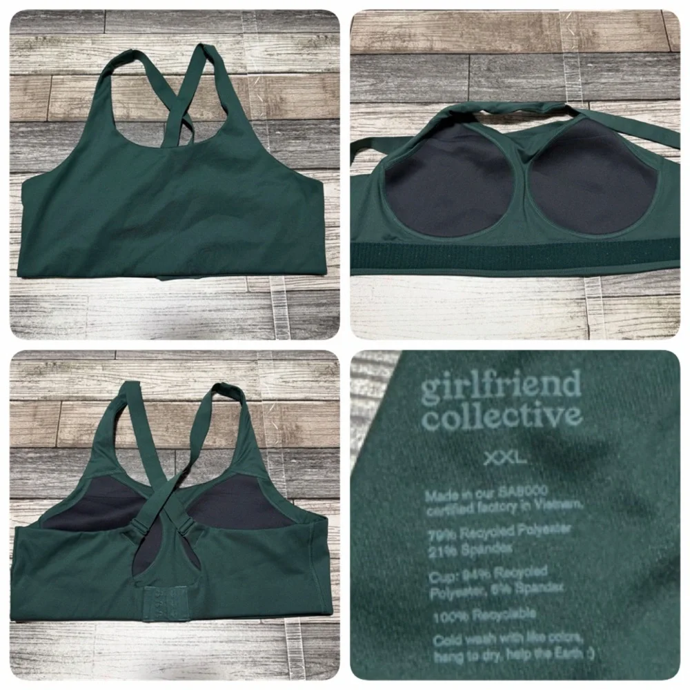 girlfriend collective Dark Green Sports Bra with Crisscross Back XXL